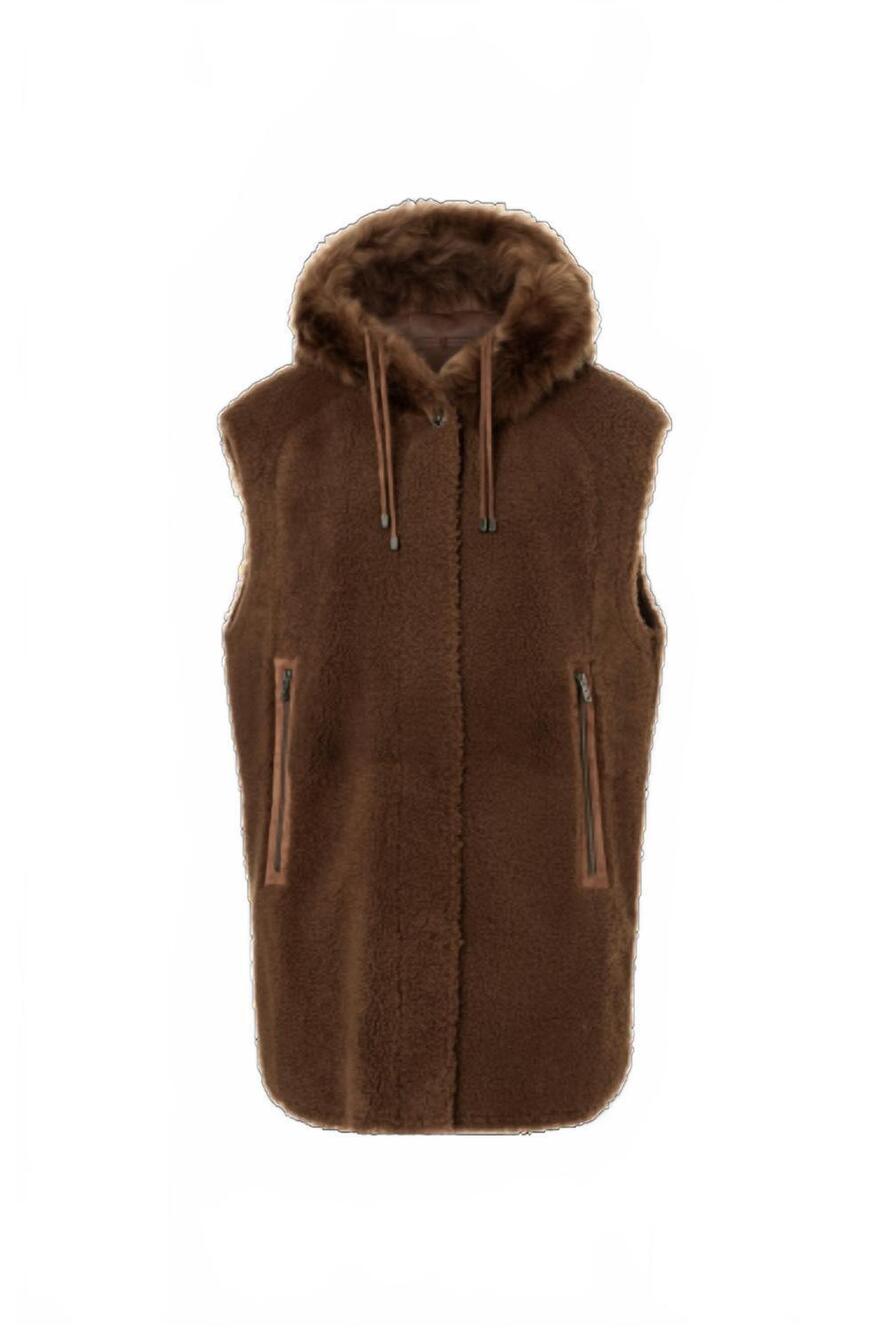 NEW BOGNER women's giullia fur and leather vest in brown